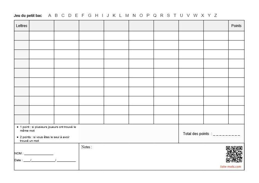 Petit bac à imprimer