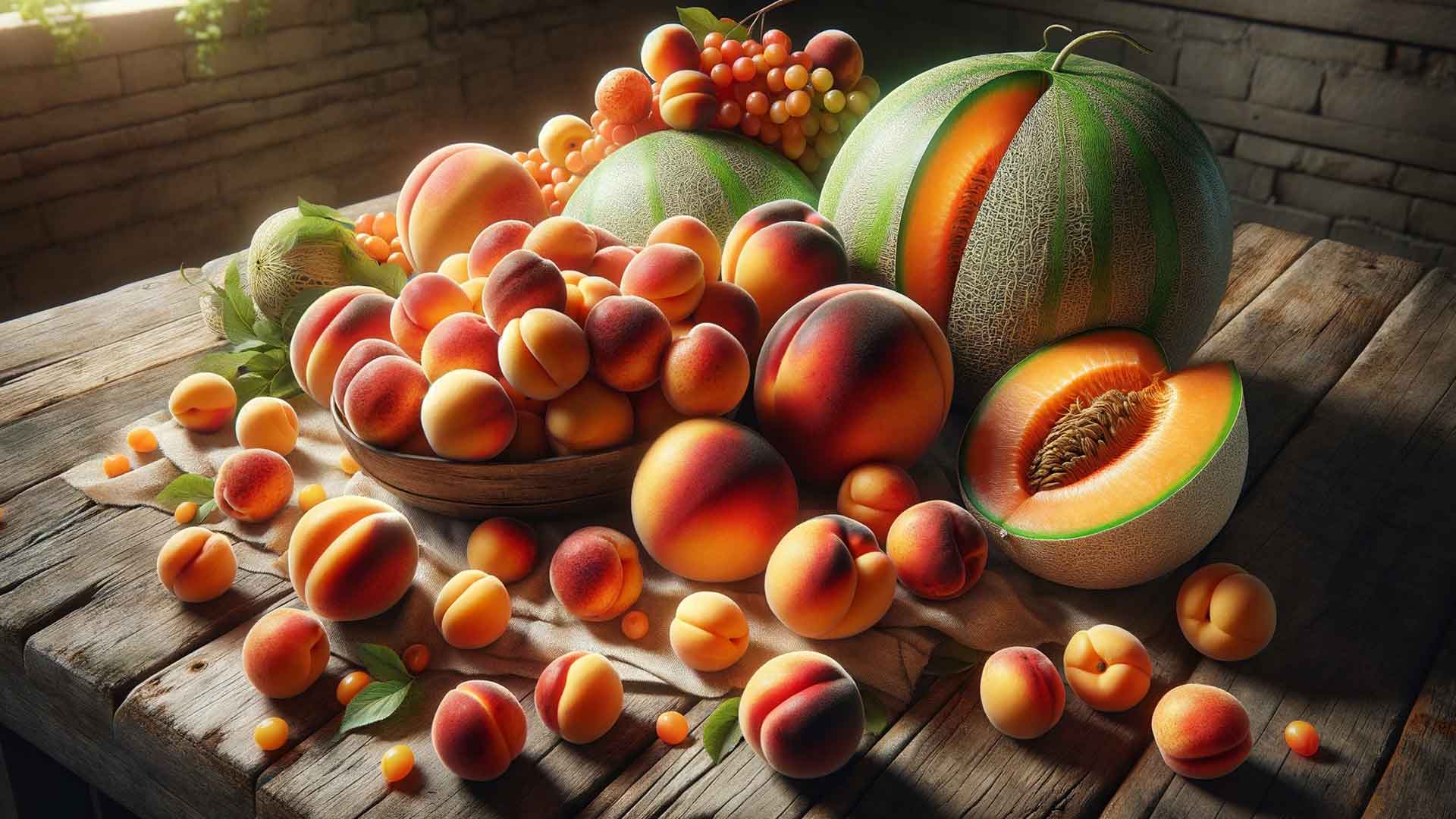 Fruits abricots pêches et melons