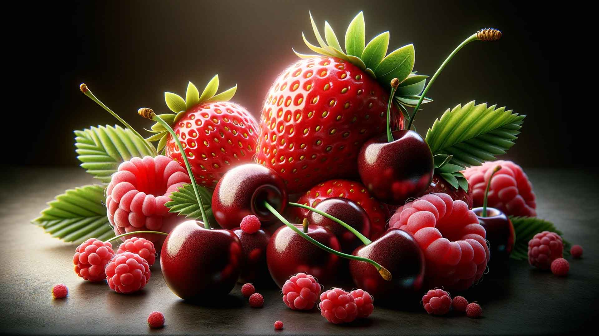 Fruits rouges : fraises, cerises et framboises