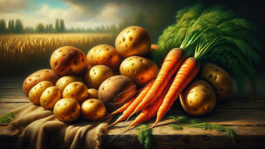 Légumes de saison : pommes de terre et carottes 