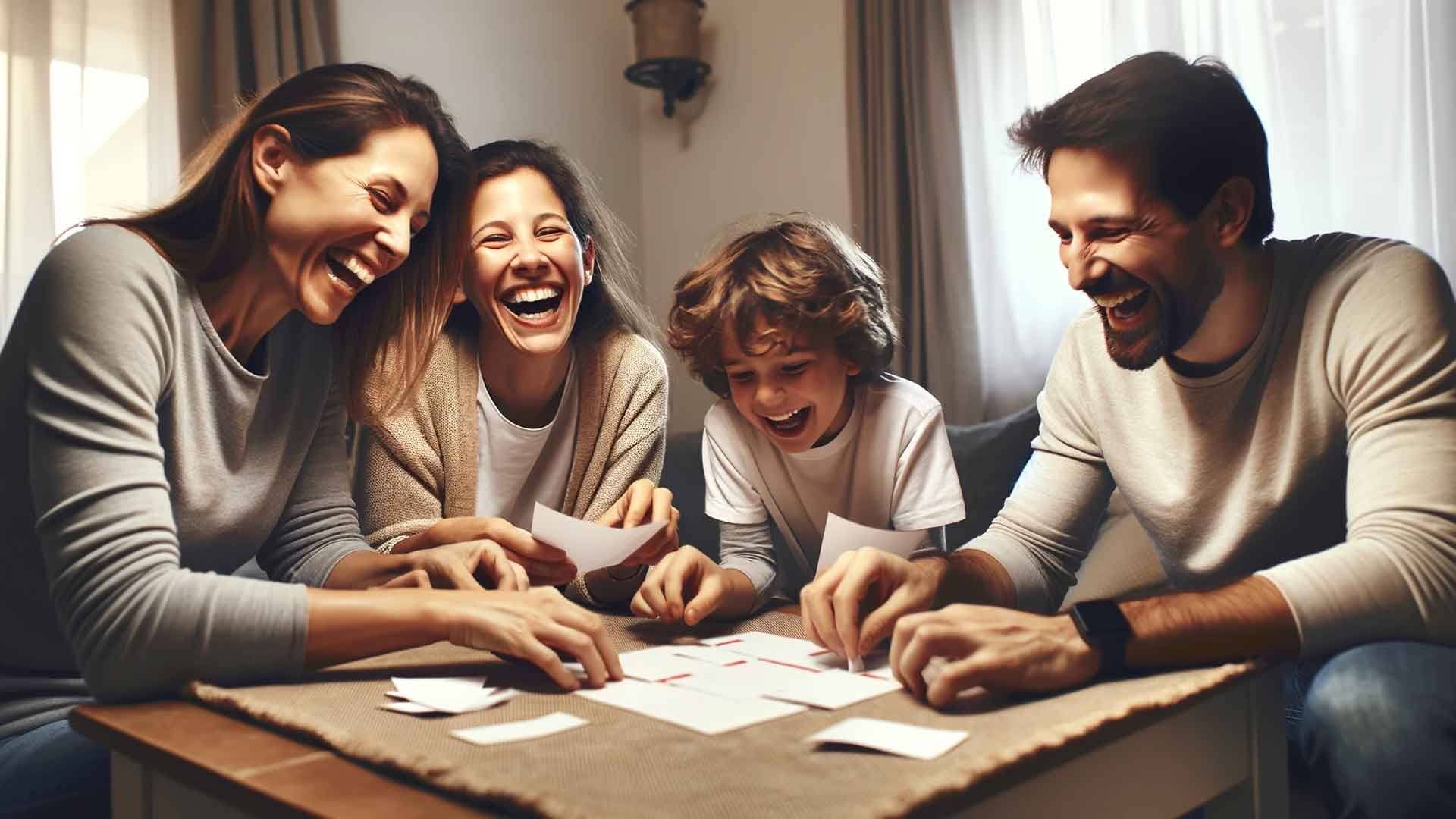 Parents et enfants qui jouent avec des mots.