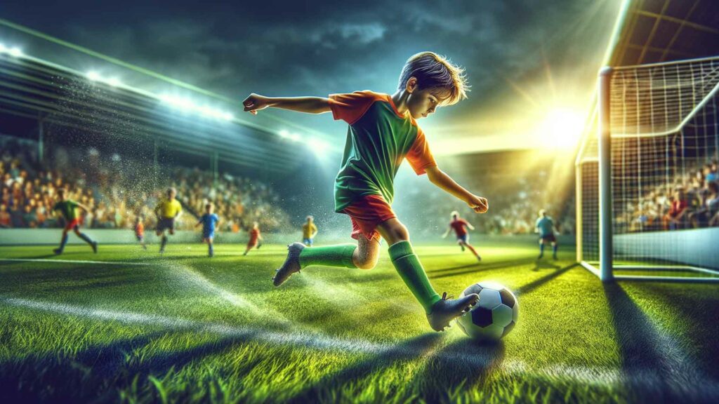 Un jeune garçon jouant au football.