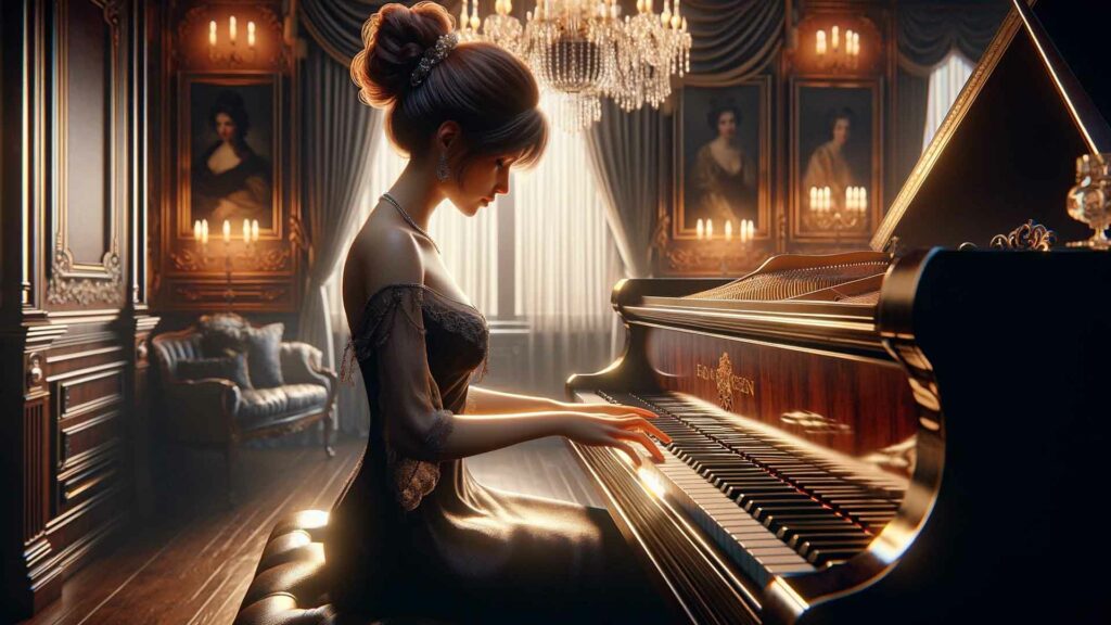 Une femme qui joue d'un instrument de musique : le piano