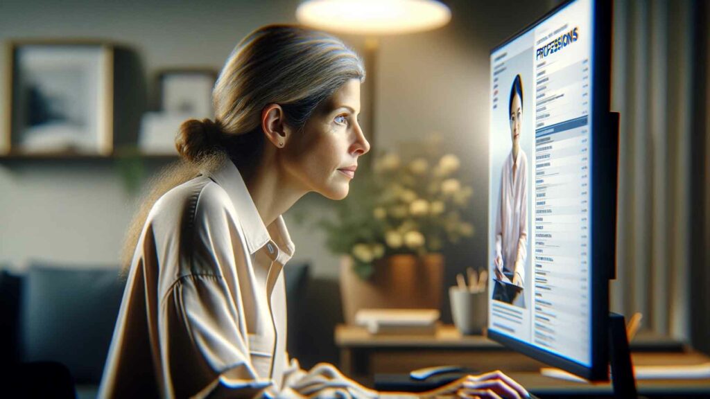 Une femme qui recherche un métier à partir d'une liste