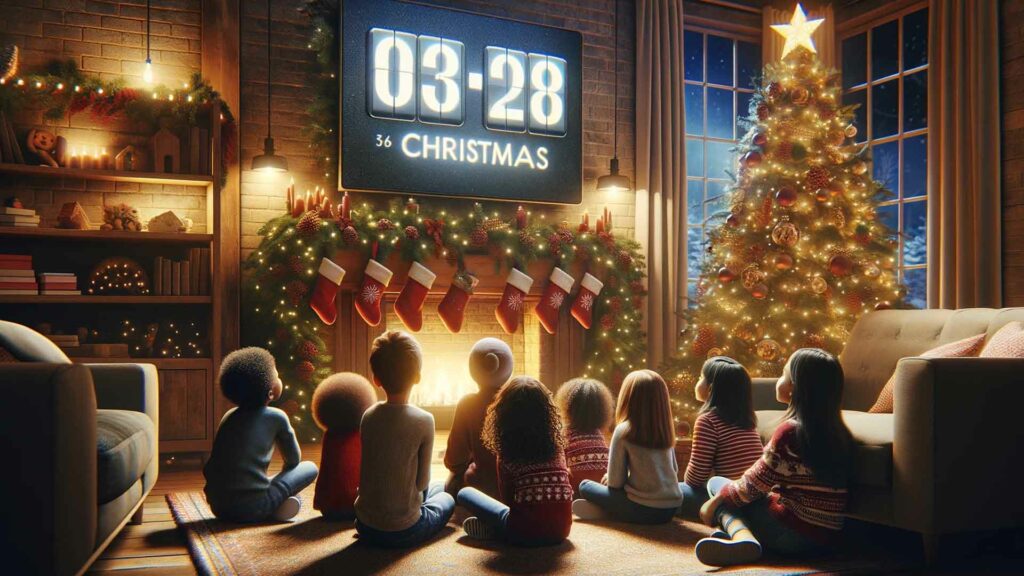 Enfants qui regarde le compte à rebours de Noël
