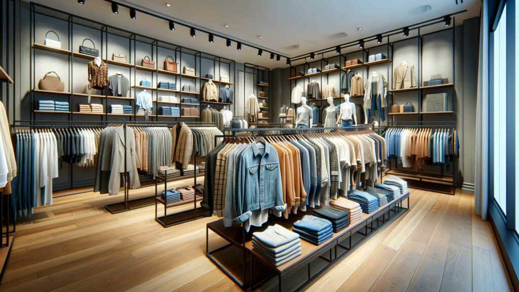 Articles vestimentaires exposés dans un magasin de détail